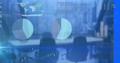 Image of data processing over empty office イラスト素材
