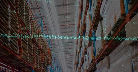 Image of data processing over empty warehouse Stock Photos