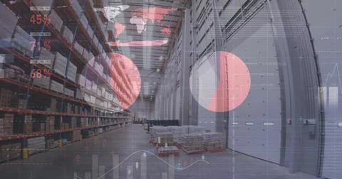 Image of data processing over empty warehouse Stock Photos