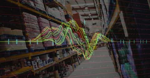 Image of data processing over empty warehouse Stock Photos