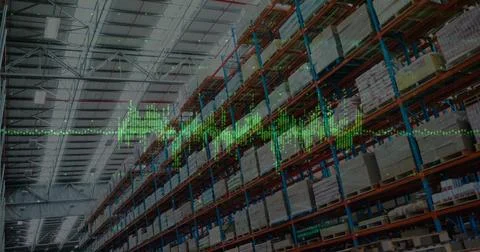 Image of data processing over empty warehouse Stock Photos