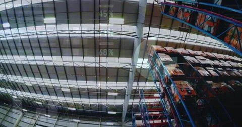Image of data processing over empty warehouse Stockfoto's