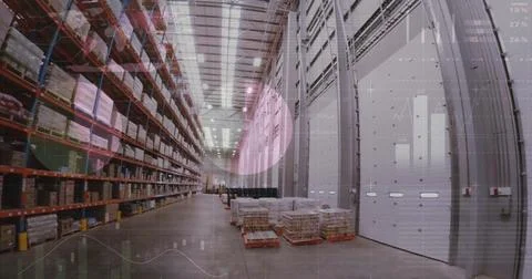 Image of data processing over empty warehouse Stock Photos