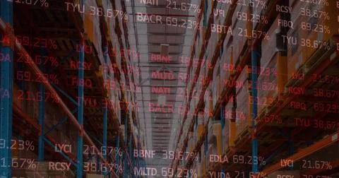 Image of data processing over empty warehouse Stock Photos