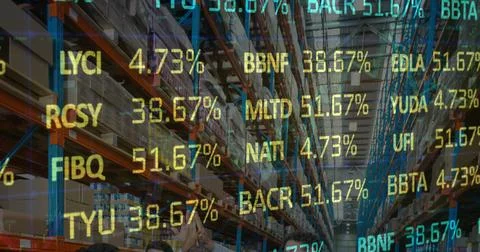 Image of data processing over empty warehouse Stock Photos