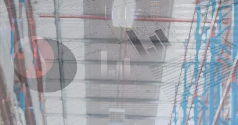 Image of data processing over empty warehouse Stock Photos