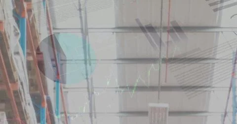 Image of data processing over empty warehouse Stock Photos