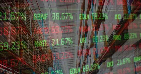 Image of data processing over empty warehouse Stock Photos