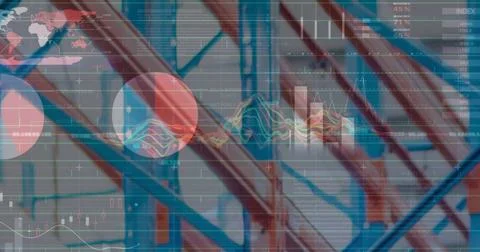 Image of data processing over empty warehouse Stock Photos