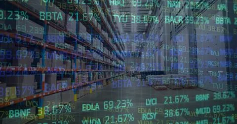 Image of data processing over empty warehouse Stock Photos