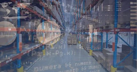 Image of data processing over empty warehouse Stock Photos