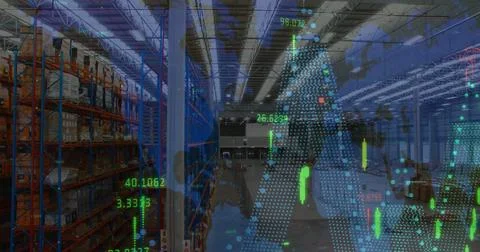 Image of data processing over empty warehouse Foto stock
