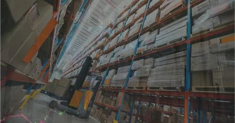 Image of data processing over empty warehouse Stock Photos
