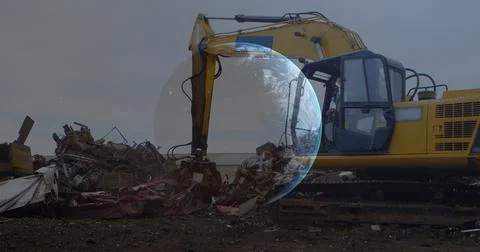 Image of data processing over excavator 写真素材