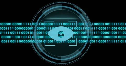 Image of data processing over eye icon and scope scanning イラスト素材
