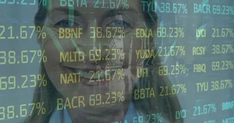 Image of data processing over female doctor with stethoscope 스톡 일러스트