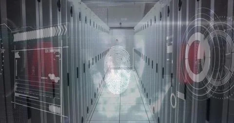Image of data processing over fingerprint and computer servers Stock Illustration
