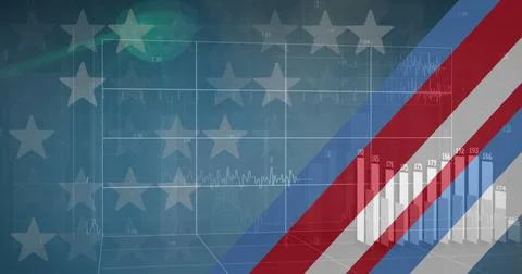 Image of data processing over flag of america Stock Illustration