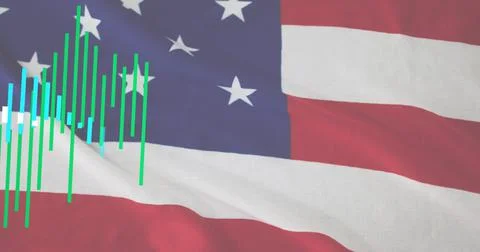 Image of data processing over flag of america Stockillustratie