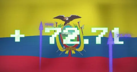 Image of data processing over flag of colombia Illustrazione stock