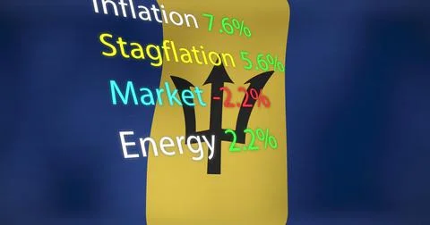 Image of data processing over flag of barbados Illustrazione stock