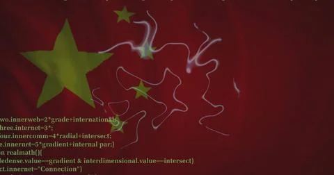 Image of data processing over flag of china イラスト素材