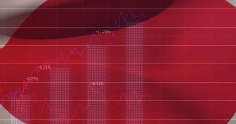 Image of data processing over flag of japan 库存插图