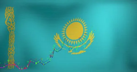 Image of data processing over flag of kazakhstan 스톡 사진