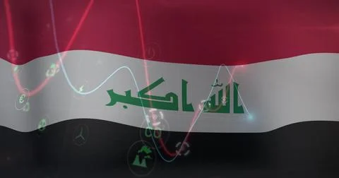 Image of data processing over flag of iraq 库存照片