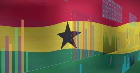 Image of data processing over flag of ghana Stock Photos
