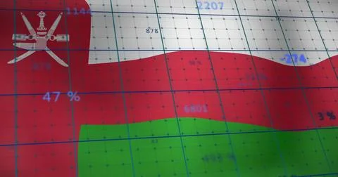 Image of data processing over flag of oman 库存照片