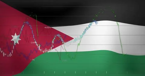 Image of data processing over flag of jordan 스톡 사진