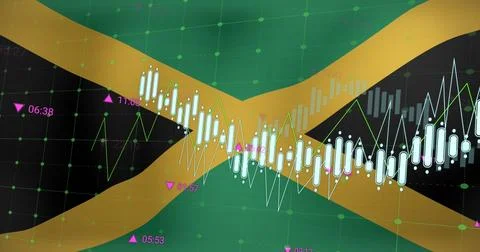 Image of data processing over flag of jamaica 库存照片