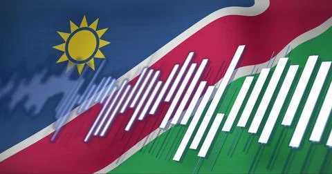 Image of data processing over flag of namibia Foto stock