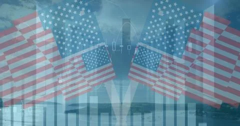 Image of data processing over flags of usa Foto stock