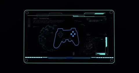 Image of data processing over gamepad icon 库存插图