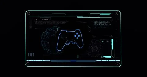 Image of data processing over gamepad icon Foto stock