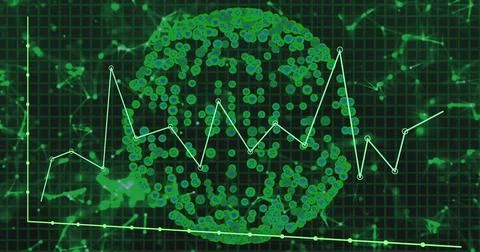 Image of data processing over globe with icons Illustrazione stock