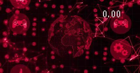 Image of data processing over globe with icons Stock Illustration