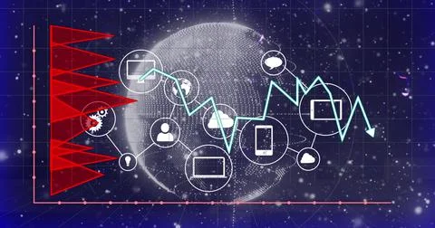 Image of data processing over globe with icons Stock Illustration