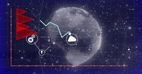 Image of data processing over globe with icons イラスト素材