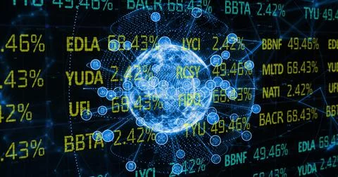 Image of data processing over globe with icons 스톡 일러스트