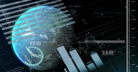 Image of data processing over globe Stockillustratie