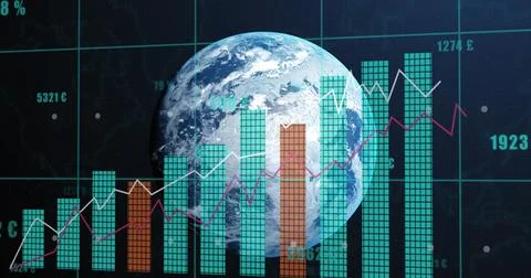 Image of data processing over globe Illustrazione stock