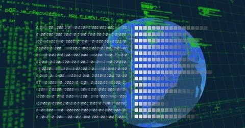 Image of data processing over globe on black background Stock Illustration
