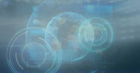 Image of data processing over globe 库存插图