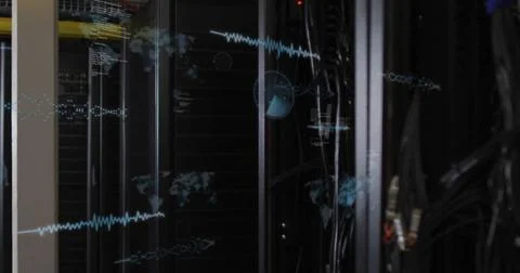 Image of data processing over globe on black background Stock Illustration