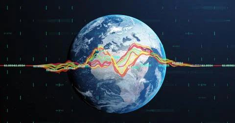 Image of data processing over globe against blue background Stock Illustration