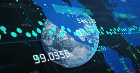 Image of data processing over globe Illustrazione stock