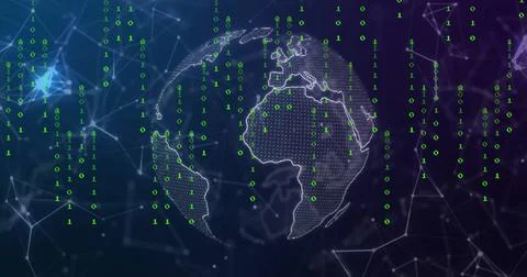 Image of data processing over globe and network of connections on black Illustrazione stock